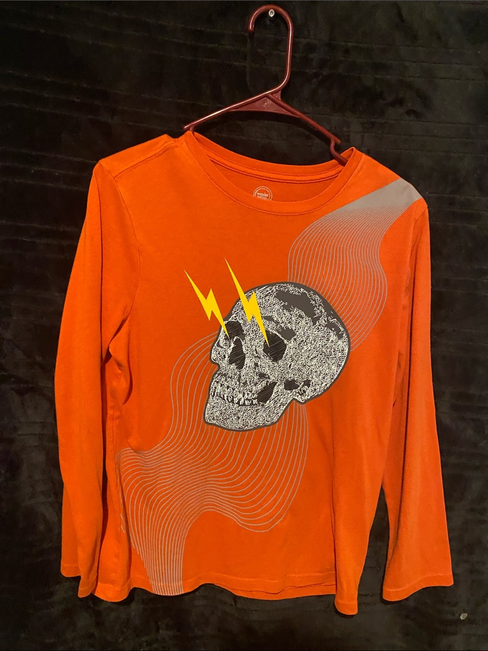 Kids Long-Sleeve Skull Graphic Tee - Orange